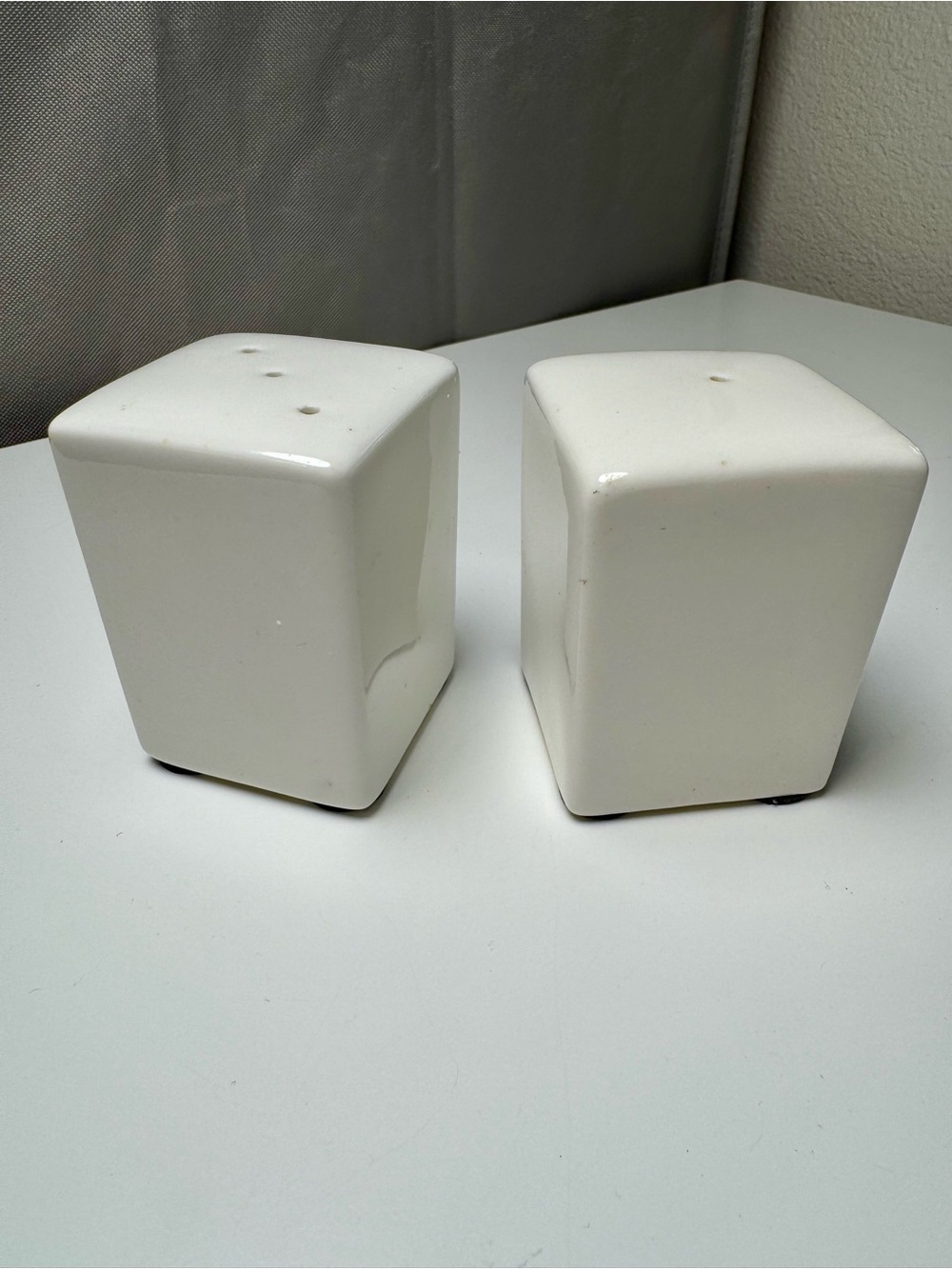 White Ceramic Salt and Pepper Shakers - Modern Square Set